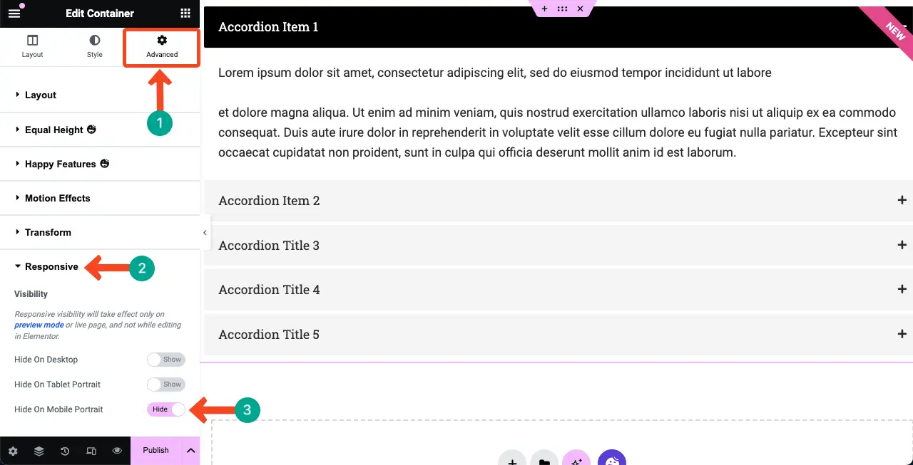 How to Use the Elementor Advanced Accordion Widget of HappyAddons 14 How to hide the advanced accordion widget on any particular device type or screen size