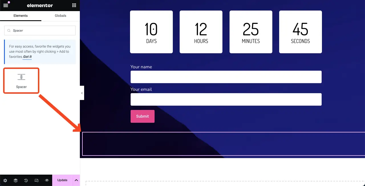 How to Create a Coming Soon Page with Elementor in WordPress 25 Add the Spacer Widget at the End