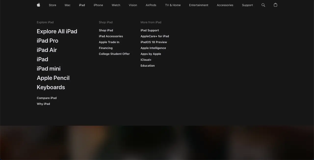 Apple mega menu