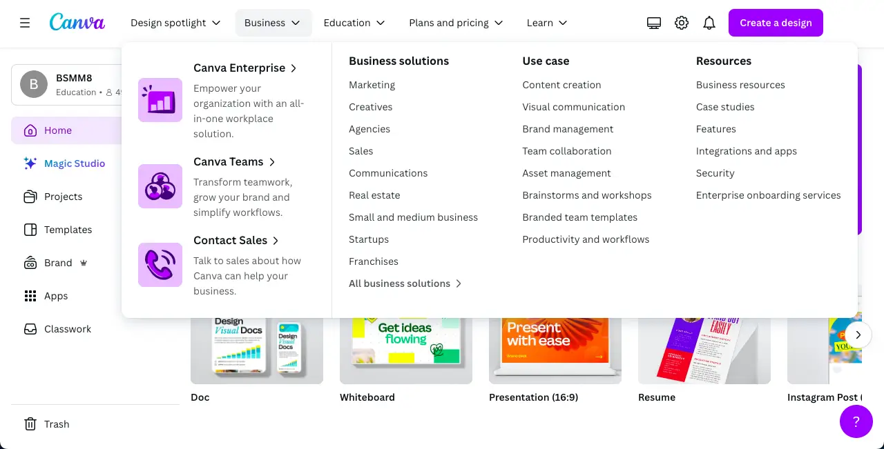 Canva Mega Menu