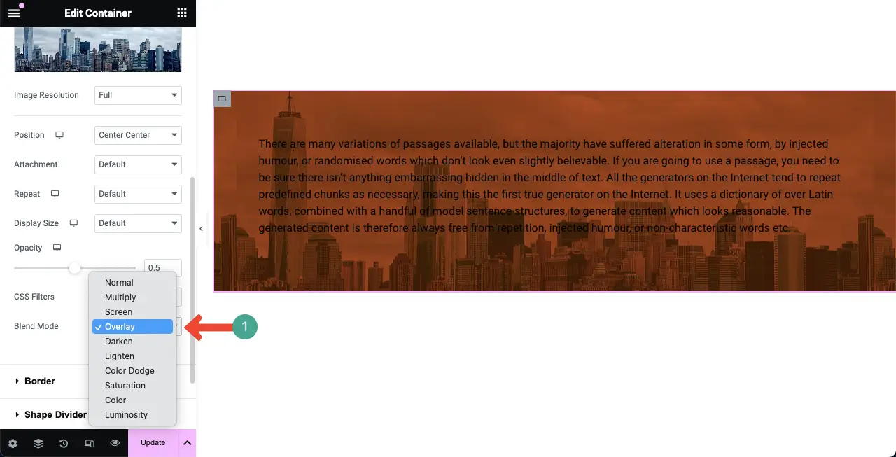 How to Add Background Overlay in Elementor for Web Design 12 Select a Blend Mode