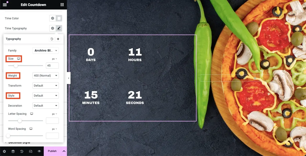 Influence Visitors with Elementor Countdown Timer Widget 7 Resize the font size of the widget text