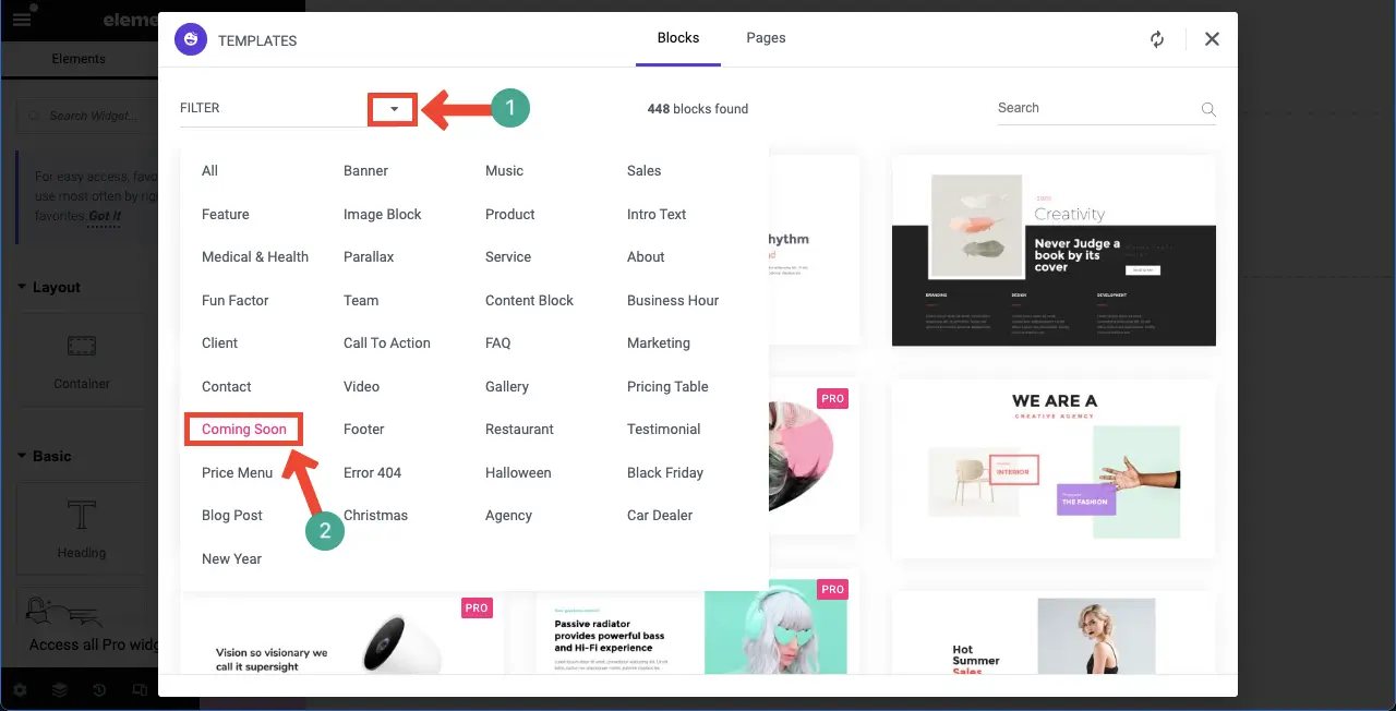 Influence Visitors with Elementor Countdown Timer Widget 18 Select Coming Soon from the filter