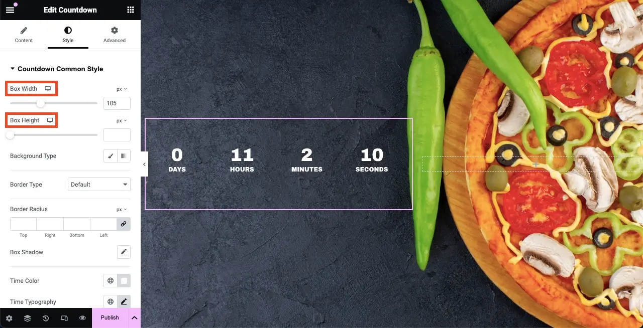 Influence Visitors with Elementor Countdown Timer Widget 9 Set height and width of your Countdown Timer Widget