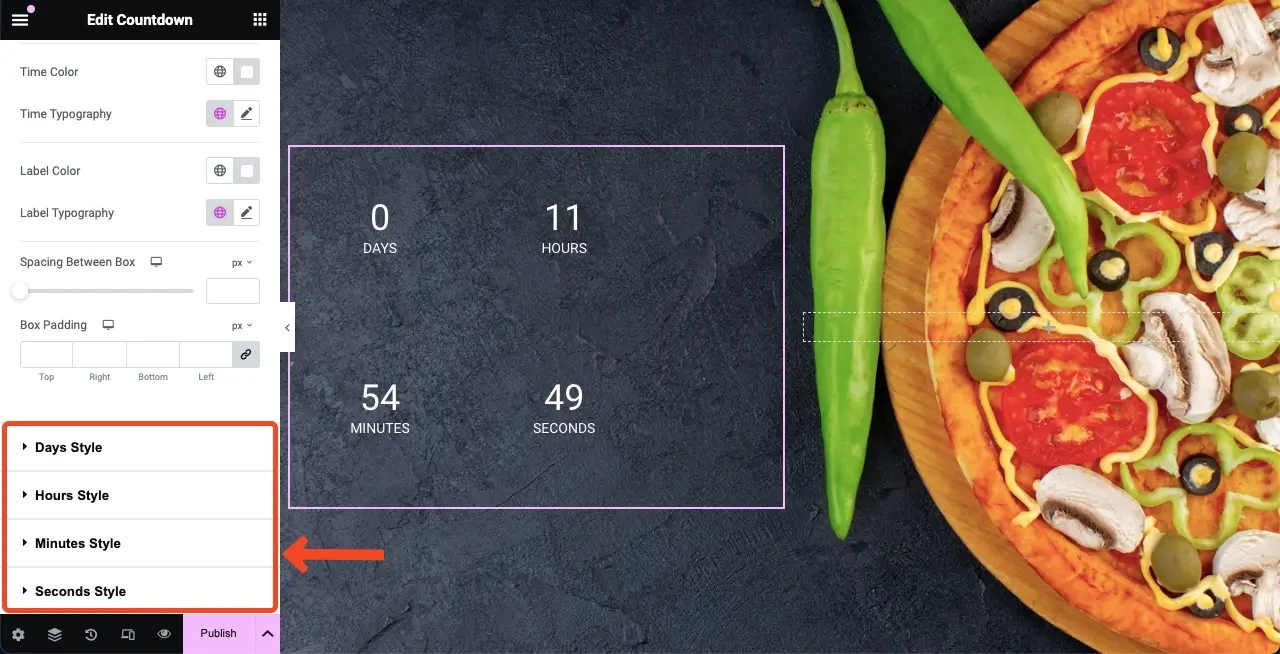 Influence Visitors with Elementor Countdown Timer Widget 5 Set the time's color individually