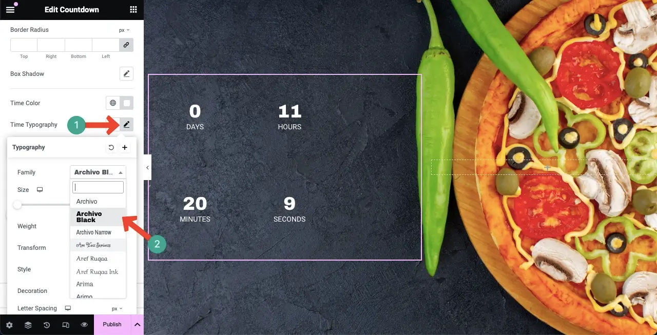 Influence Visitors with Elementor Countdown Timer Widget 6 Set typography for the time