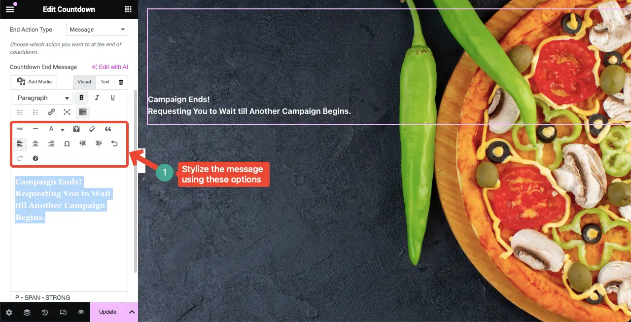 Influence Visitors with Elementor Countdown Timer Widget 14 Stylize the message as Ending Action
