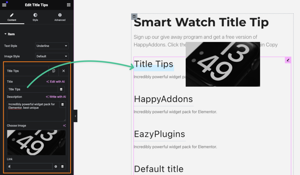 Title Tips 3 Adding contents for the title tips: