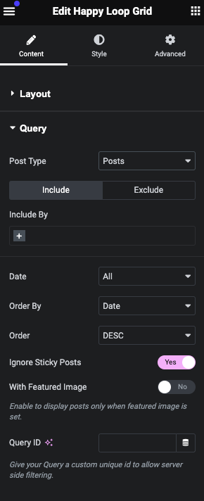 Happy Loop Grid 4 How to Manage the Queries of The Happy Loop Grid Widget: