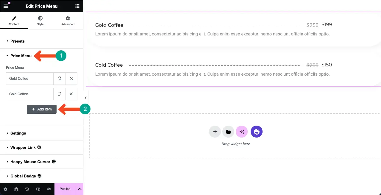 How to Create a Price List in WordPress with Elementor 7 Add More Items to the Price List