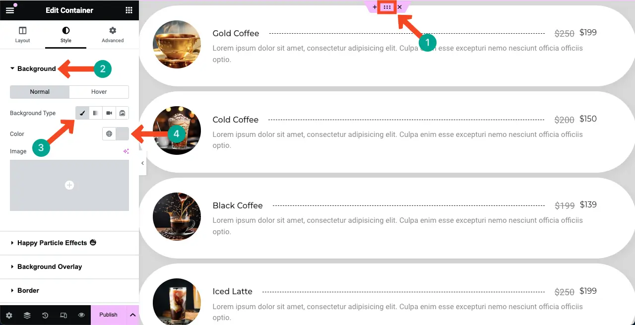 How to Create a Price List in WordPress with Elementor 20 Add color to the section background