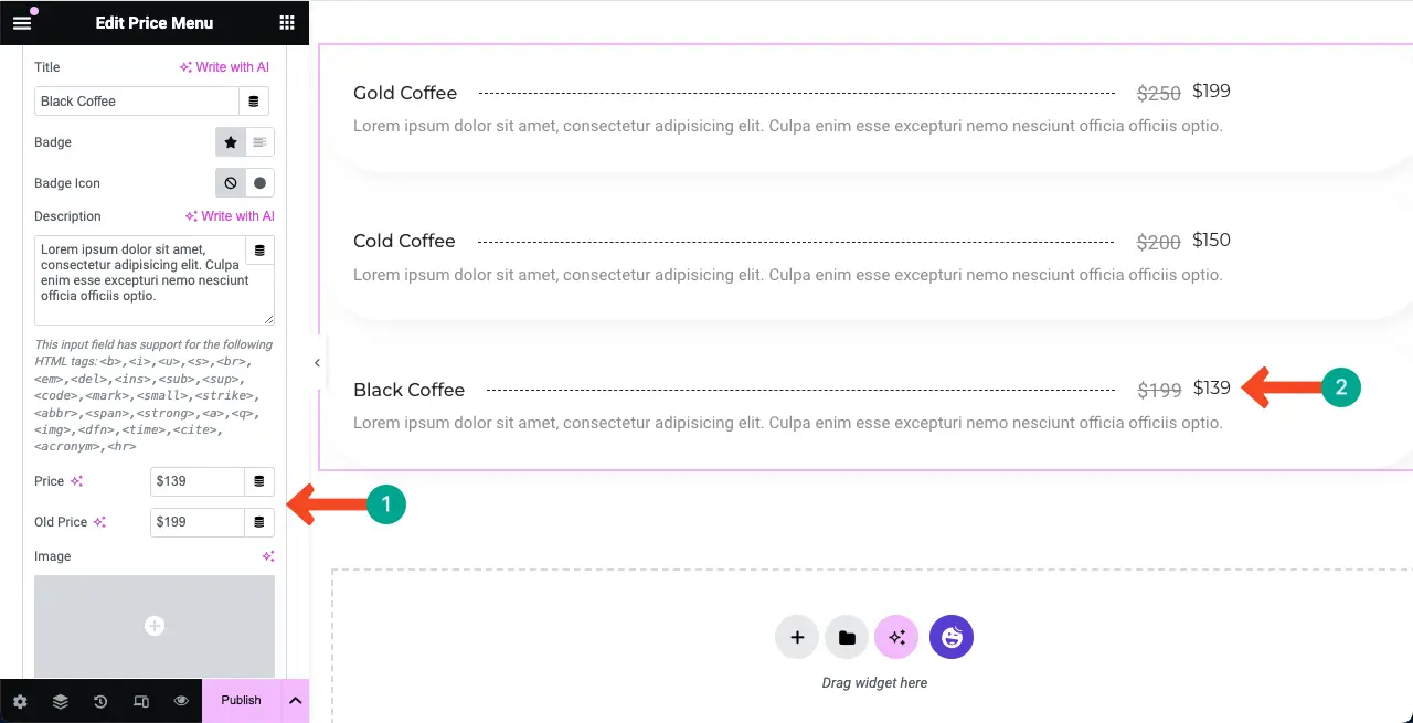 How to Create a Price List in WordPress with Elementor 10 Add product price to new item in the price list