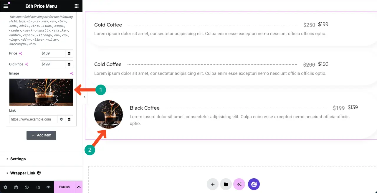 How to Create a Price List in WordPress with Elementor 12 An Image is added to the price list widget