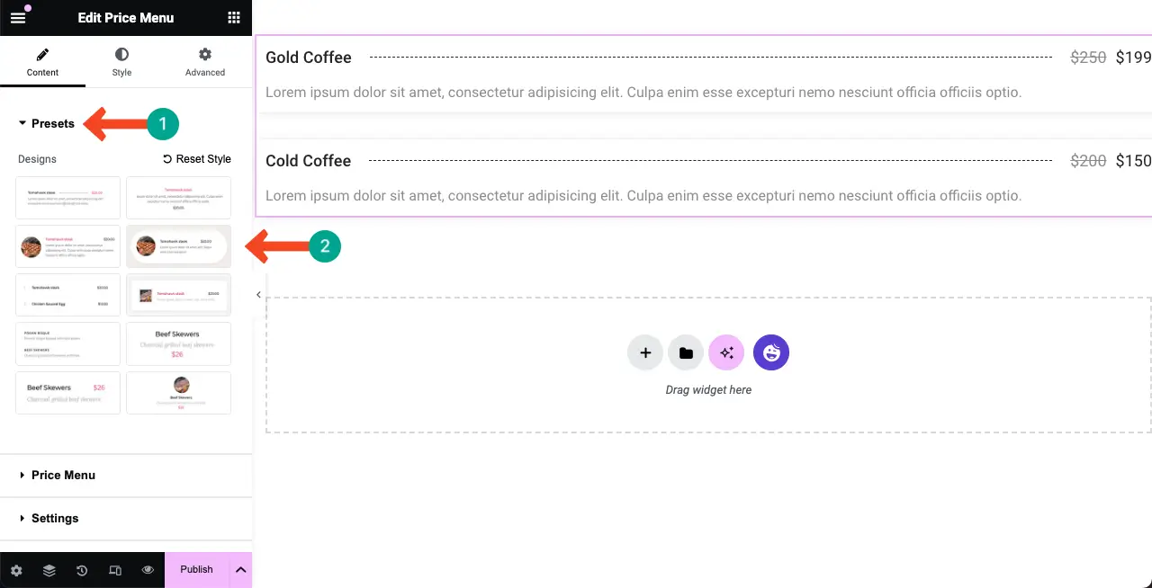 How to Create a Price List in WordPress with Elementor 5 Select a Price List Style