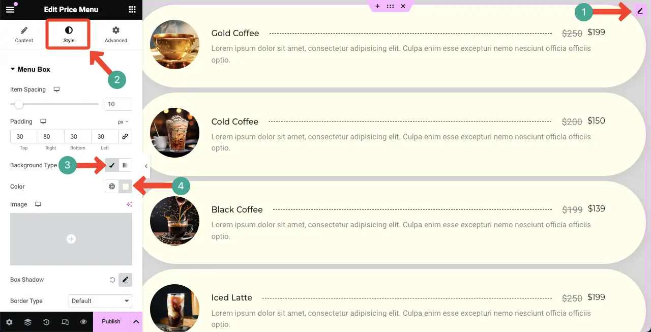 How to Create a Price List in WordPress with Elementor 21 Add a background color to the price menu widget