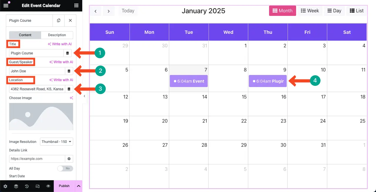 How to Create an Event Calendar in WordPress with Elementor 6 Add the event's title and information