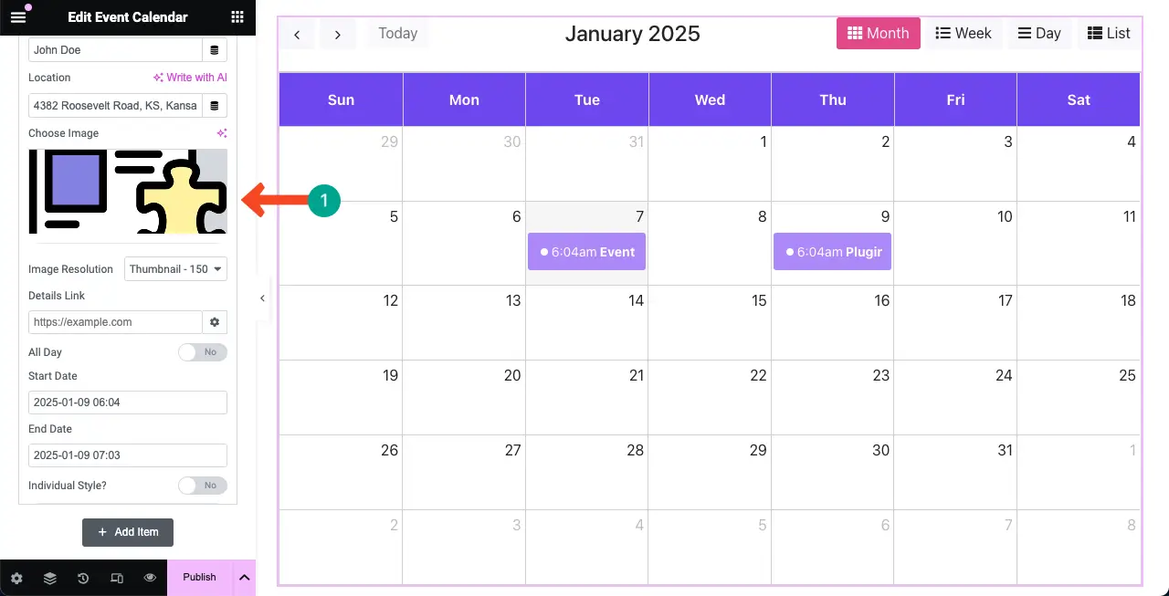 How to Create an Event Calendar in WordPress with Elementor 8 An image is added to the event calendar