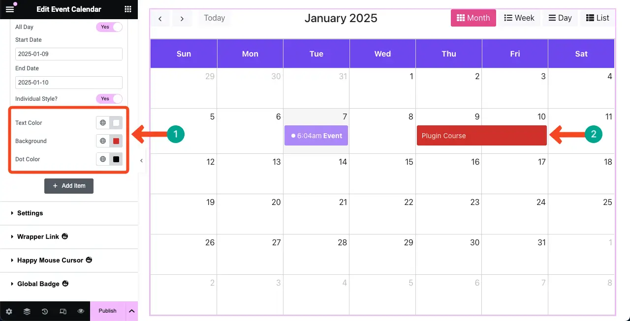 How to Create an Event Calendar in WordPress with Elementor 13 Colorize the event information