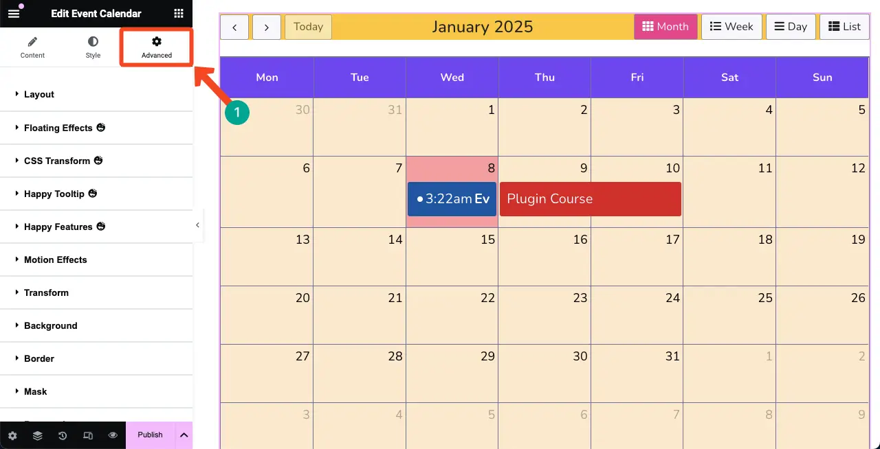 How to Create an Event Calendar in WordPress with Elementor 25 Configure Advanced Settings for the Event Calendar Widget