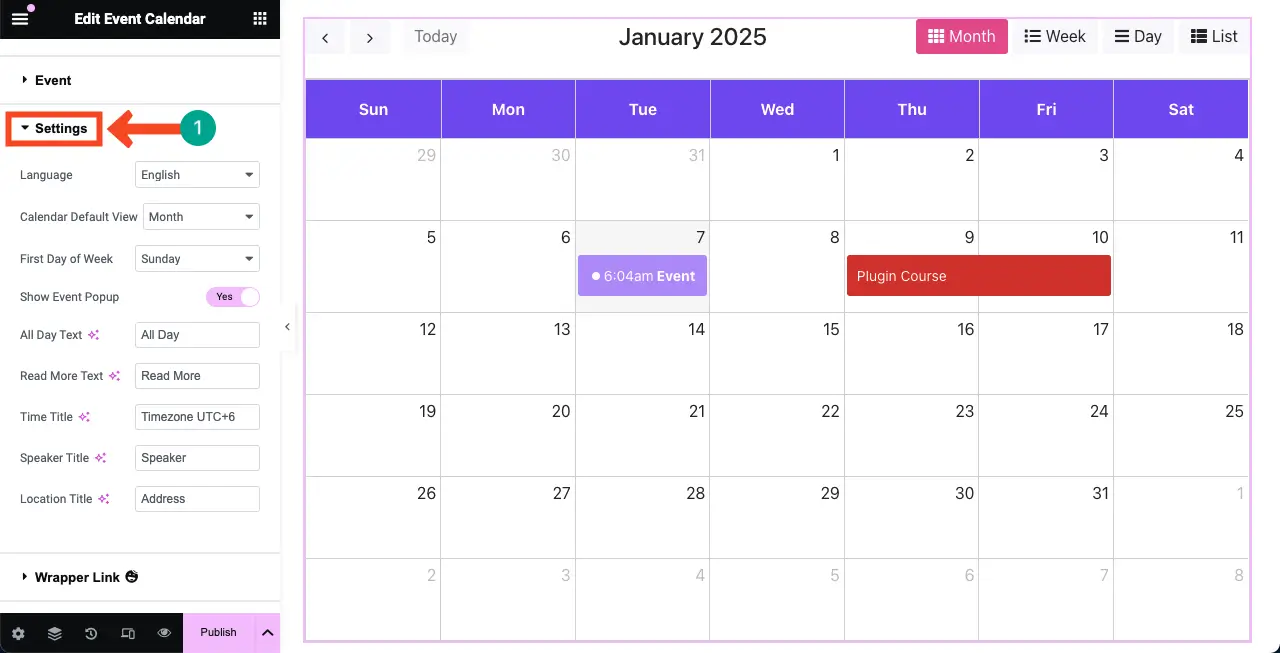 How to Create an Event Calendar in WordPress with Elementor 14 Configure Settings for the Event Calendar Widget