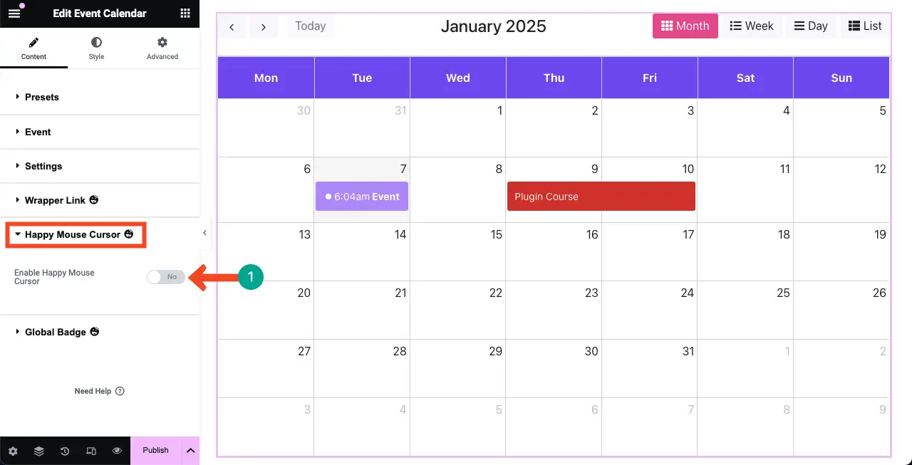 How to Create an Event Calendar in WordPress with Elementor 18 Enable or Explore the Happy Mouse Cursor