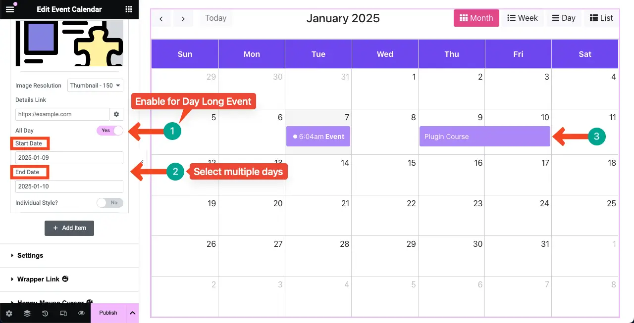 How to Create an Event Calendar in WordPress with Elementor 11 For multi-day events, select the days from which the event will run