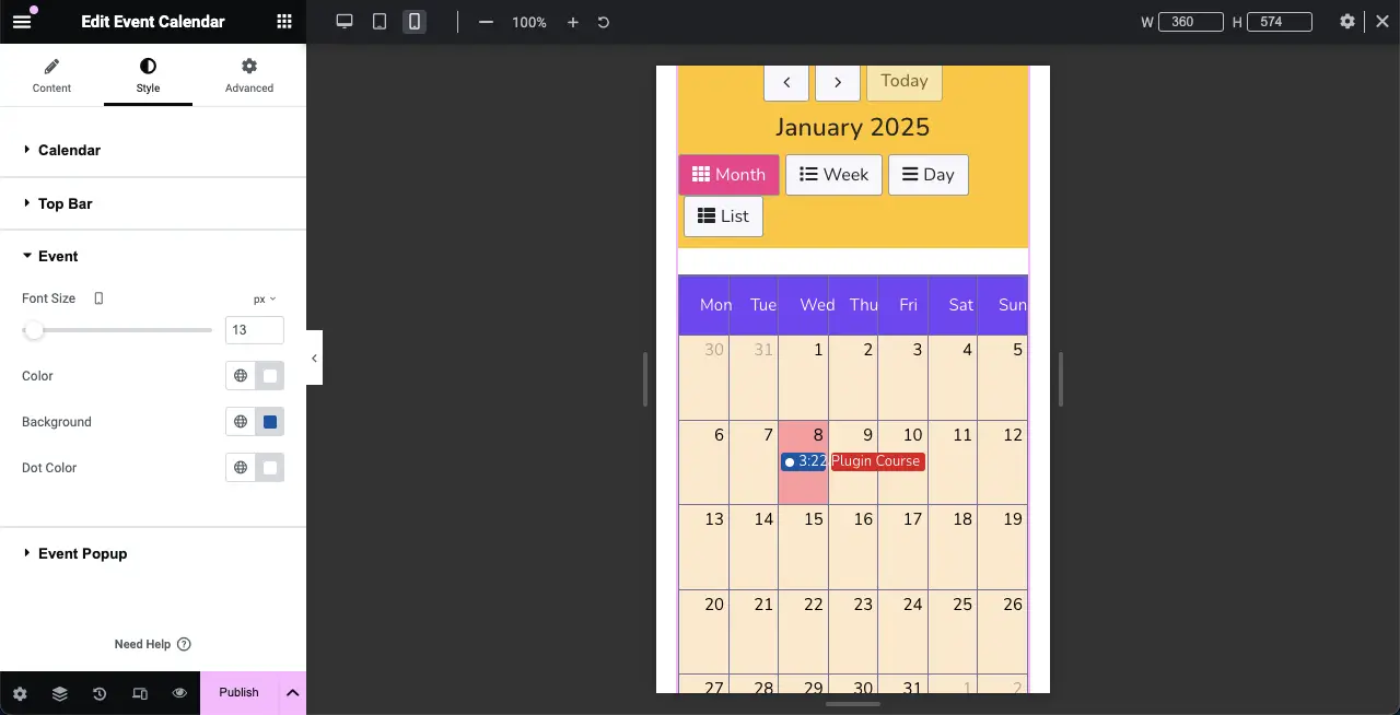 How to Create an Event Calendar in WordPress with Elementor 27 An optimized event calendar for Mobile Responsiveness