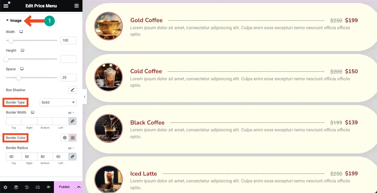 How to Create a Price List in WordPress with Elementor 24 Stylize images of the price list