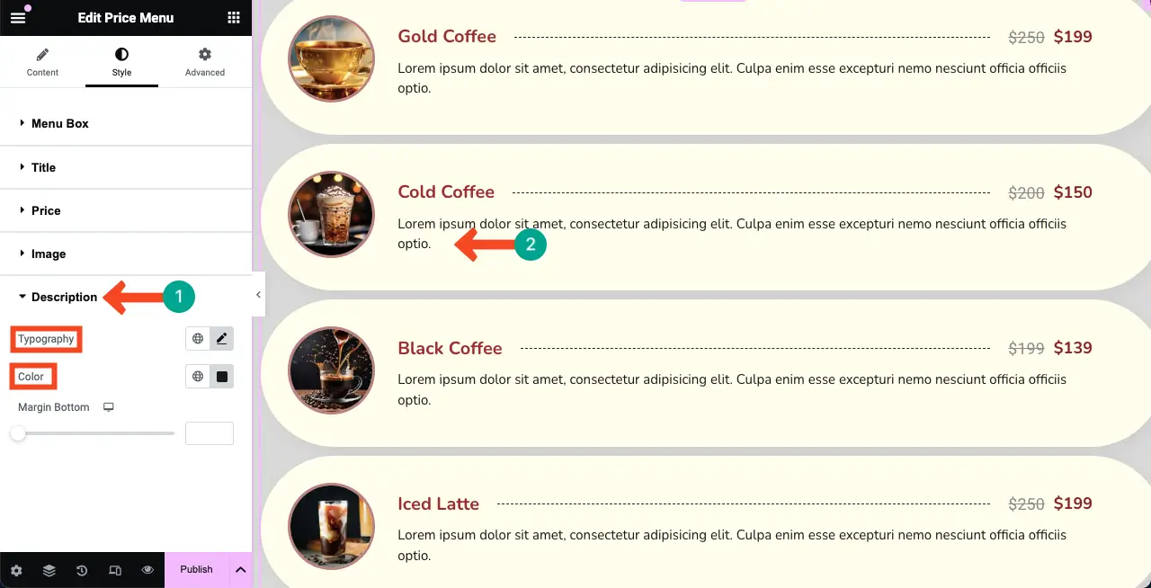 How to Create a Price List in WordPress with Elementor 25 Stylize the Description