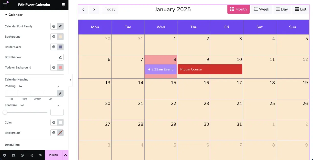 How to Create an Event Calendar in WordPress with Elementor 21 Stylized the calendar