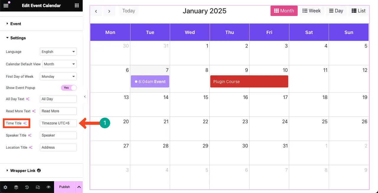 How to Create an Event Calendar in WordPress with Elementor 17 Write a title for the time