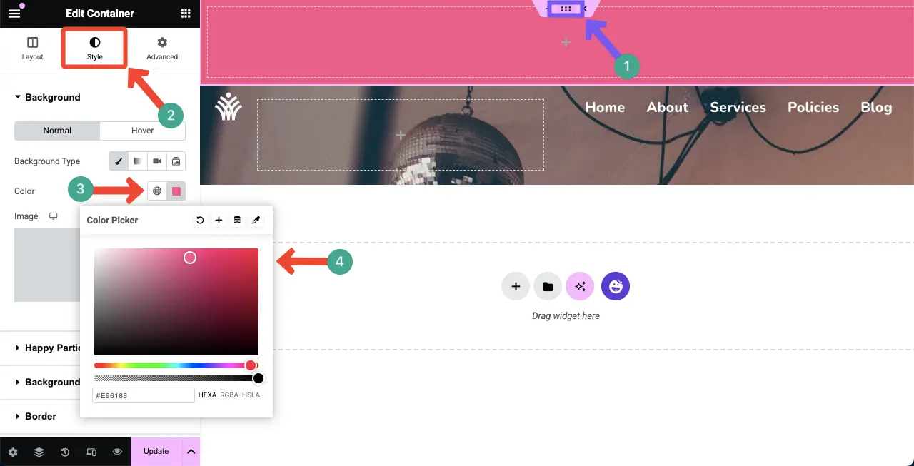 How to Add a Top Bar in WordPress with Elementor 4 Add a background color to the topbar