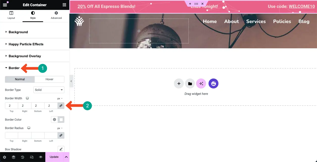 How to Add a Top Bar in WordPress with Elementor 9 Add a border to the top bar
