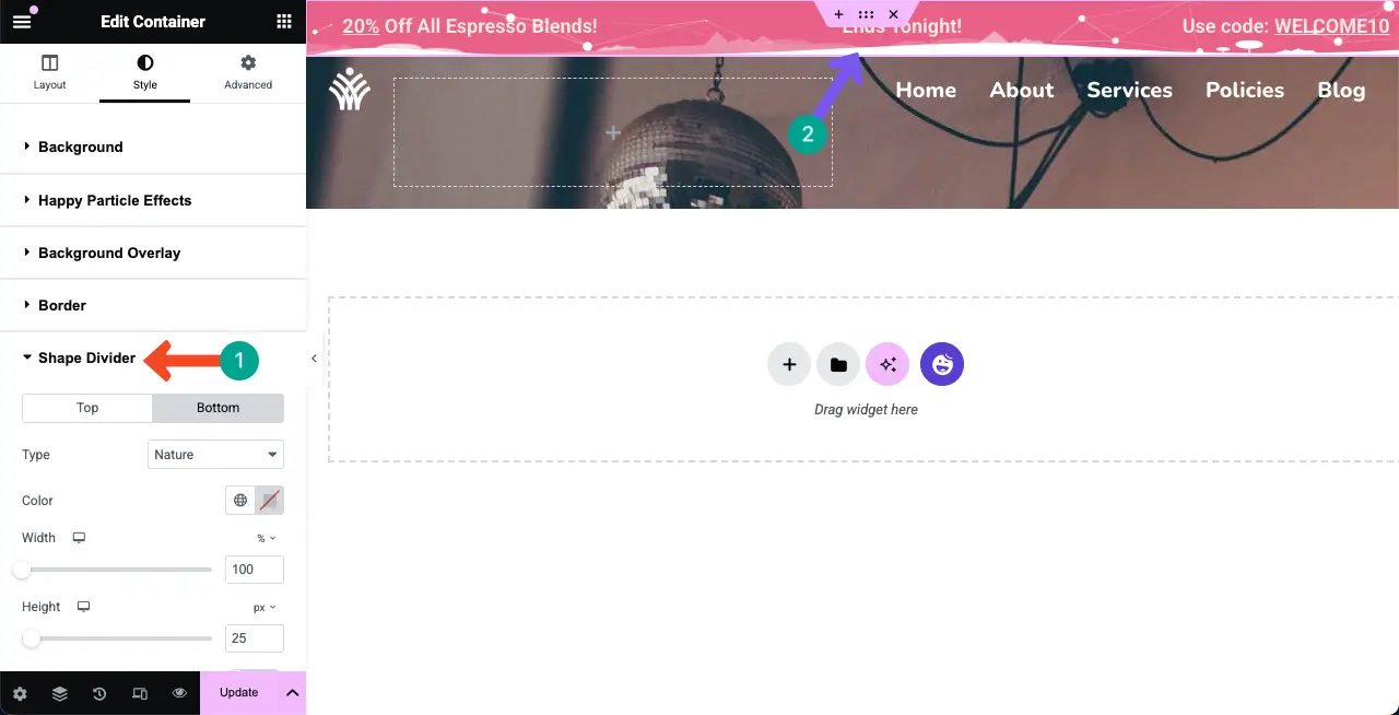 How to Add a Top Bar in WordPress with Elementor 10 Add a shape divider to the top bar