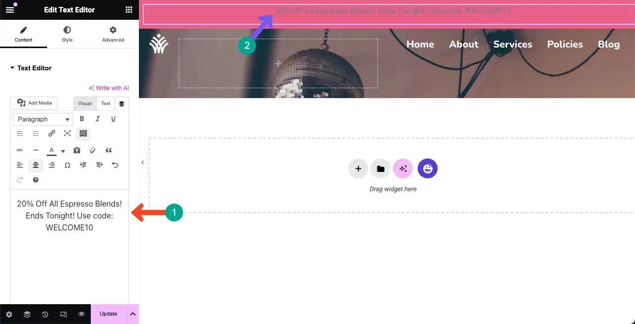 How to Add a Top Bar in WordPress with Elementor 6 Add content to the top bar