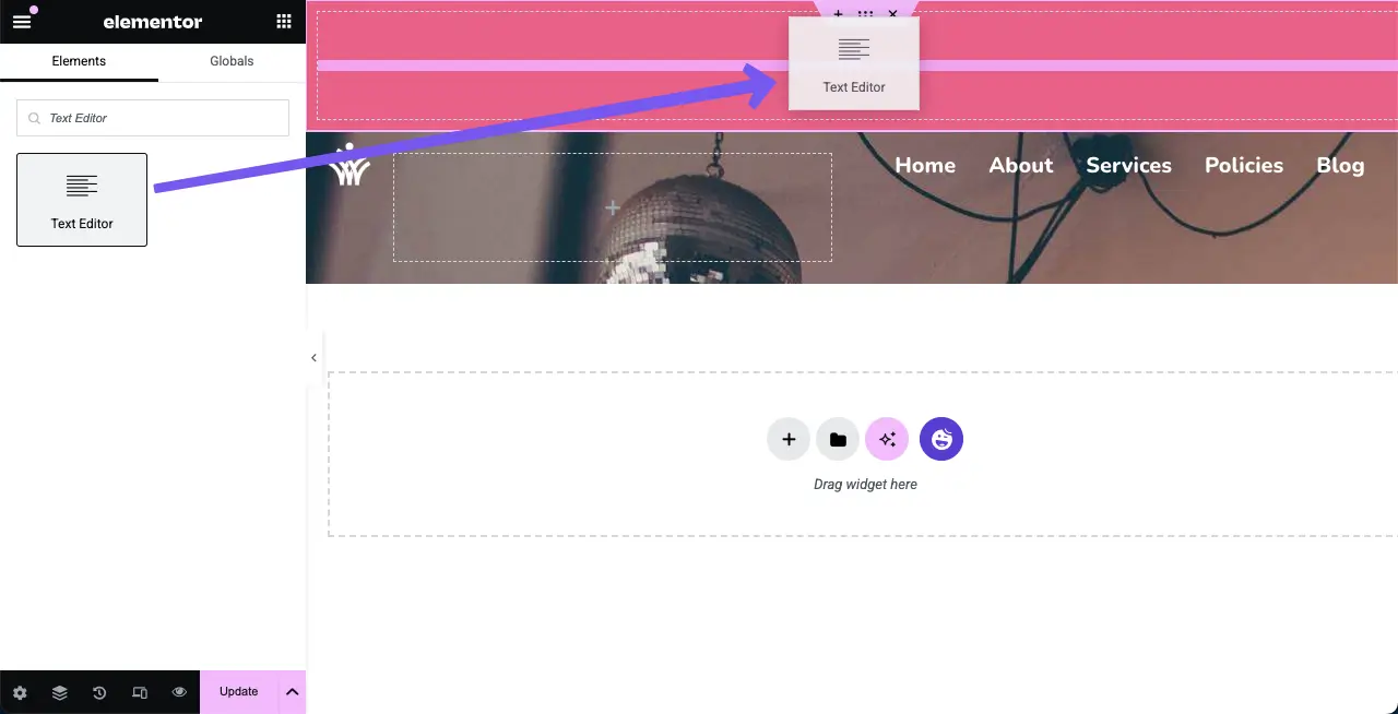 How to Add a Top Bar in WordPress with Elementor 5 Add the text editor widget to the top bar