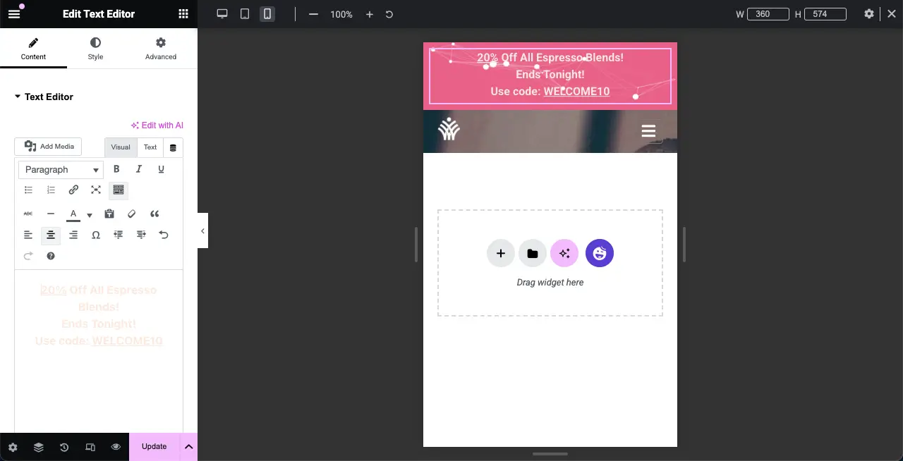 How to Add a Top Bar in WordPress with Elementor 14 Aligned the top bar content