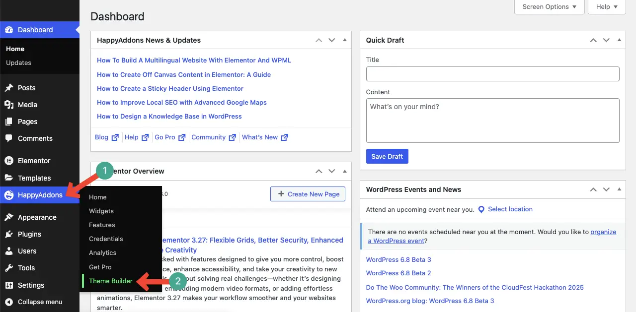 How to Add a Top Bar in WordPress with Elementor 2 Go to HappyAddons Theme Builder