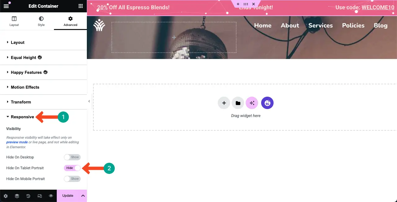 How to Add a Top Bar in WordPress with Elementor 12 Hide the Top Bar on a Device Type