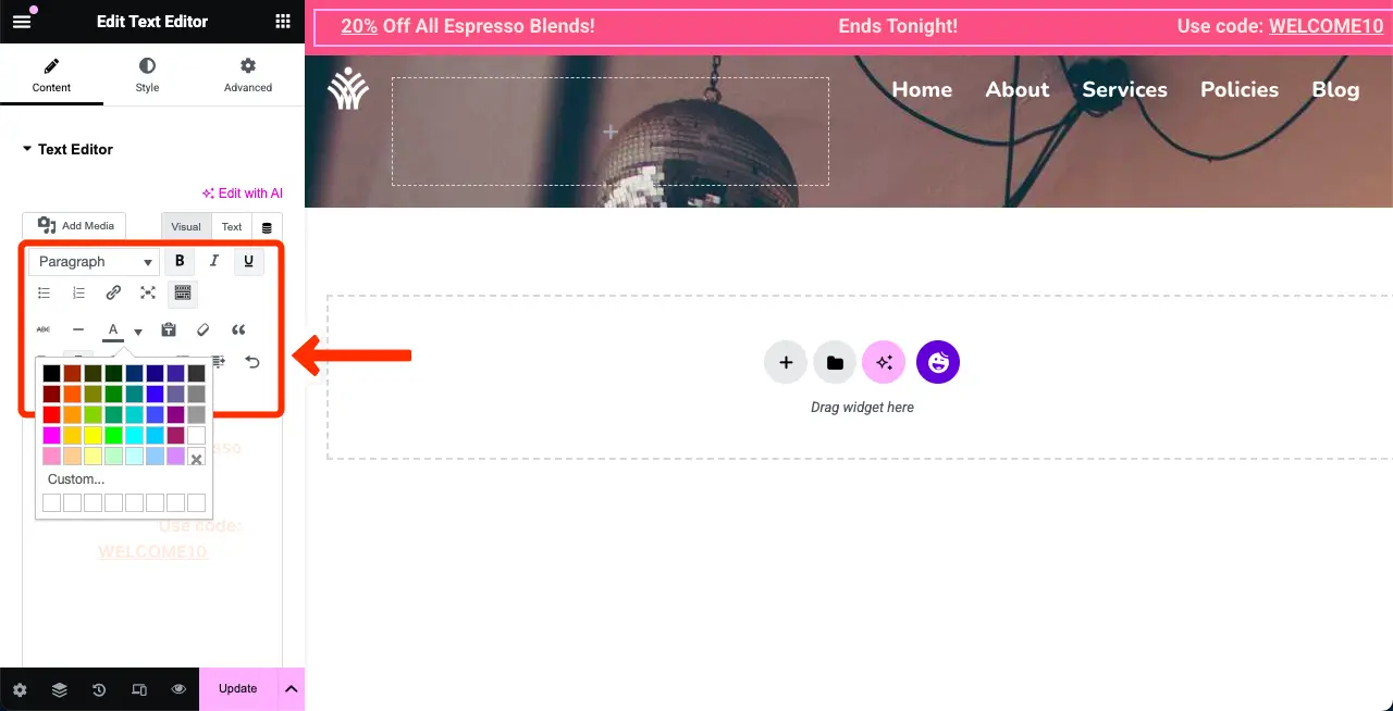 How to Add a Top Bar in WordPress with Elementor 7 Stylize the top bar content