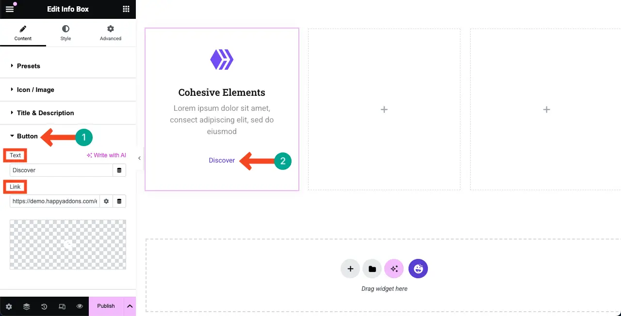 How to Create a Feature Box in WordPress with Elementor 10 Configure the Button Settings
