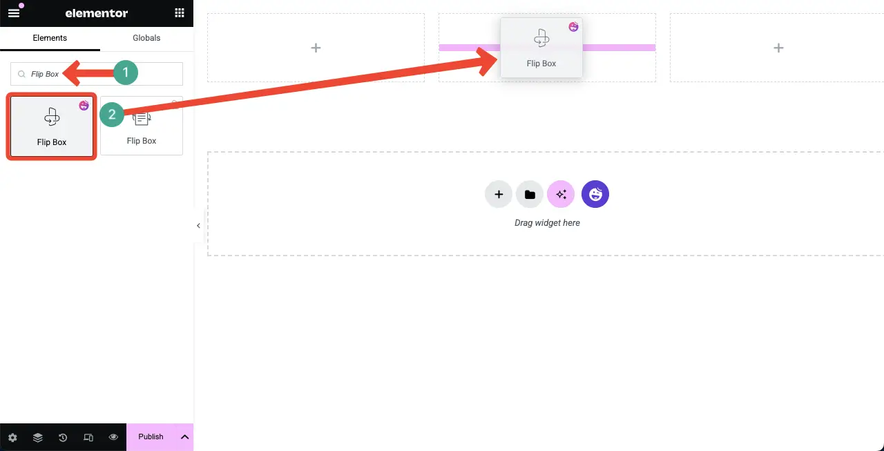Drag and drop the flip box widget