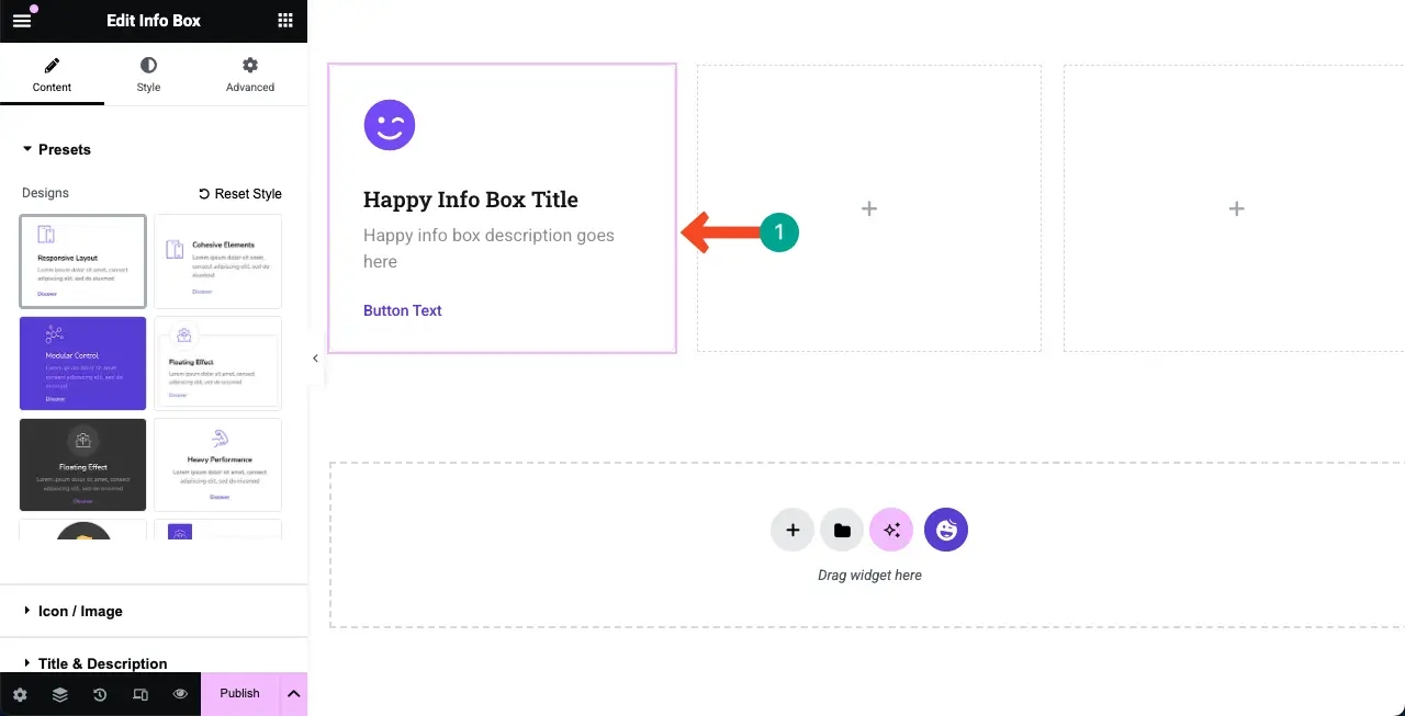 How to Create a Feature Box in WordPress with Elementor 4 Info box is added to the Elementor Canvas