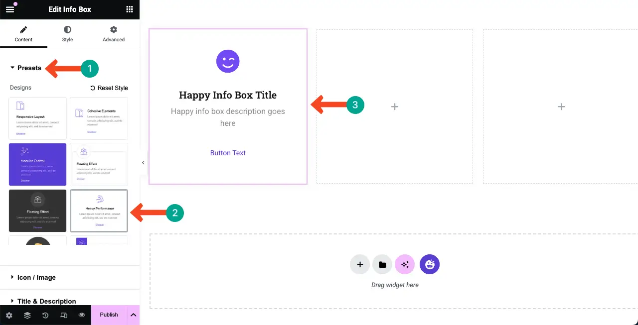 How to Create a Feature Box in WordPress with Elementor 5 Select a Preset for the Info Box Widget