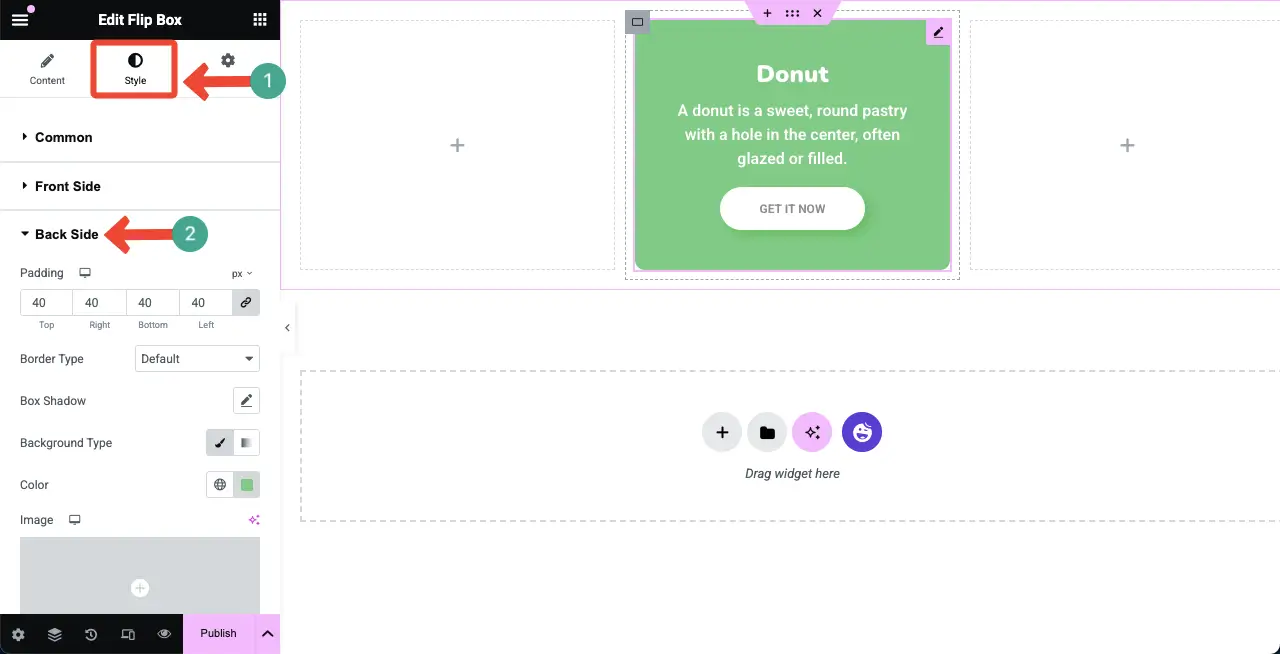 Stylize the back side of the flip box widget