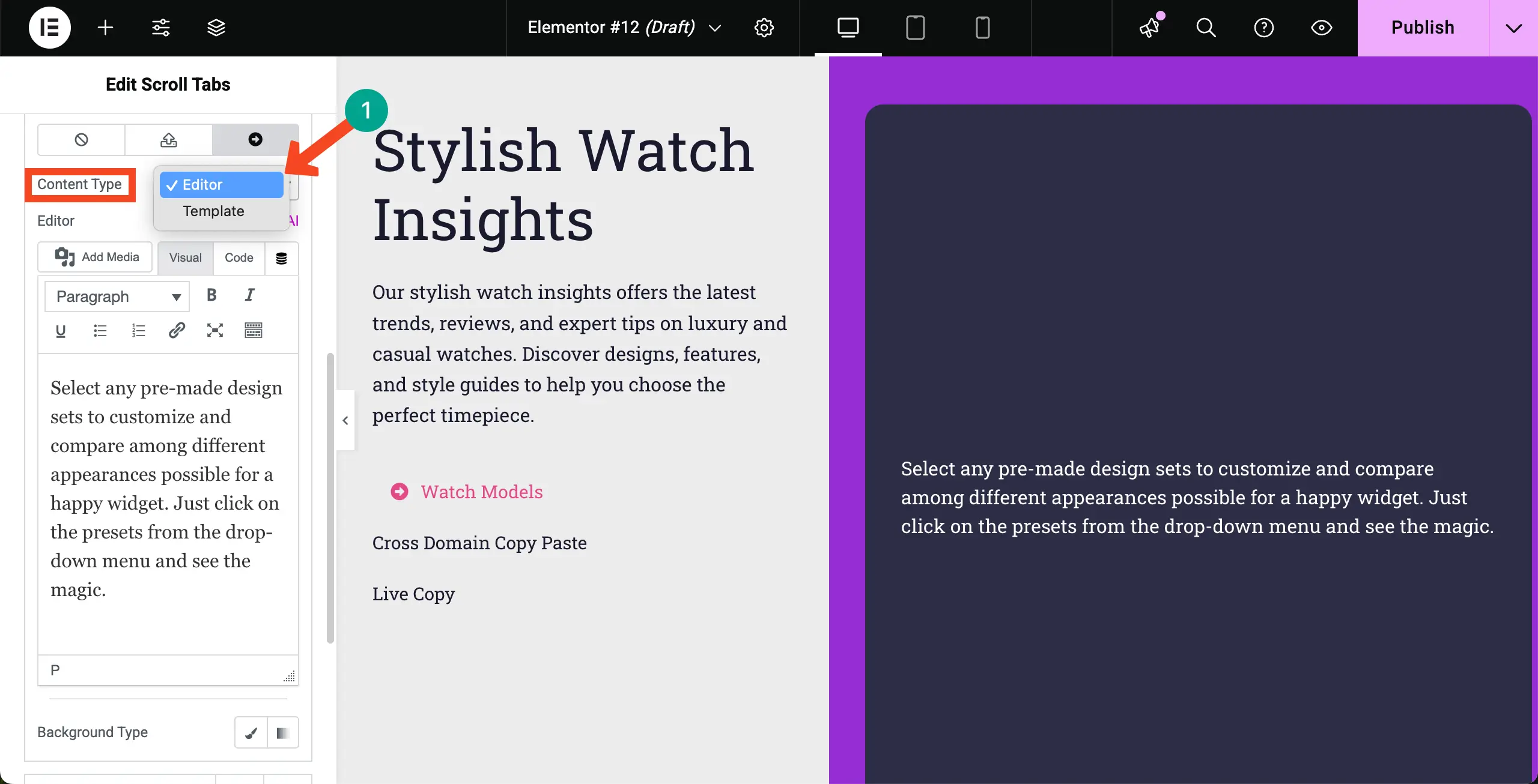 How to Create Vertical Scrolling Tabs in WordPress with Elementor 12 Add Content to the Tab Via Editor