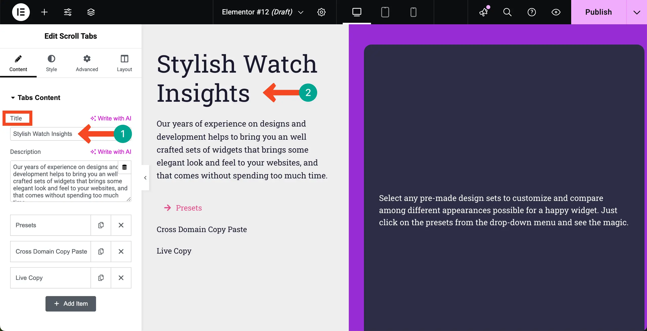 How to Create Vertical Scrolling Tabs in WordPress with Elementor 5 Add a Title to the Scroll Tabs widget