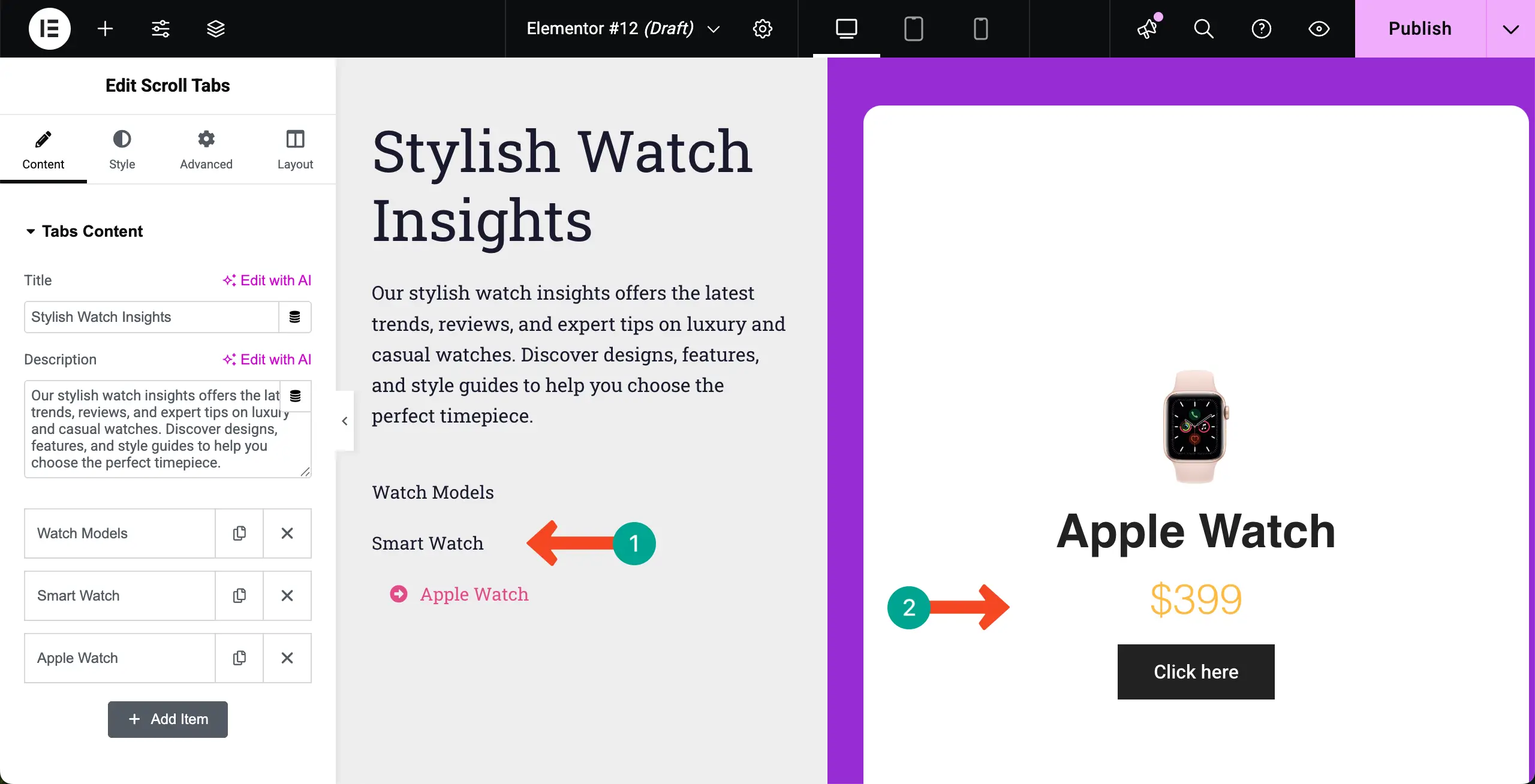 How to Create Vertical Scrolling Tabs in WordPress with Elementor 17 Add content to all tabs fo the Scroll Tabs widget