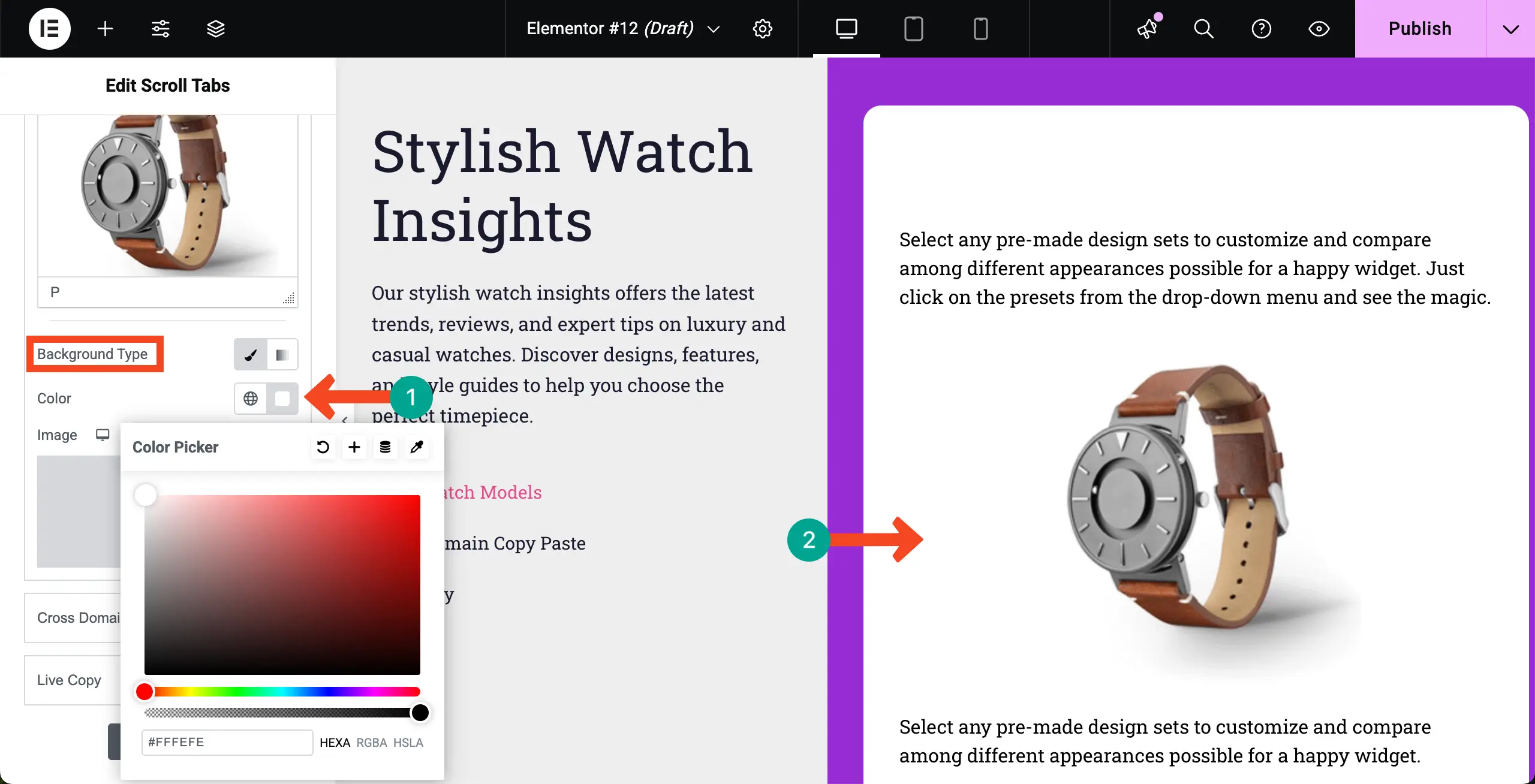 How to Create Vertical Scrolling Tabs in WordPress with Elementor 14 Change the Background Color of the Tabbed Content
