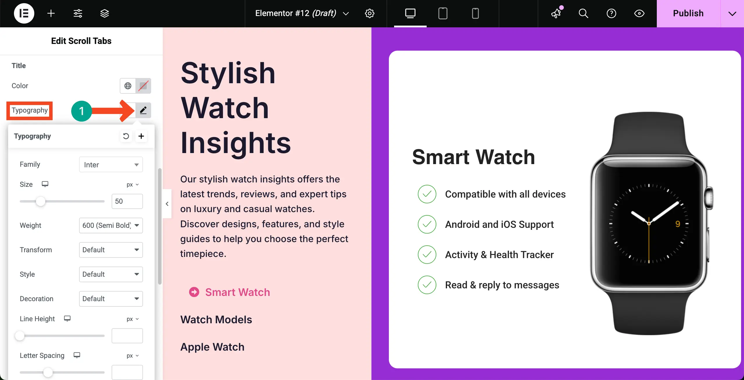 How to Create Vertical Scrolling Tabs in WordPress with Elementor 20 Change typography for the navigator panel